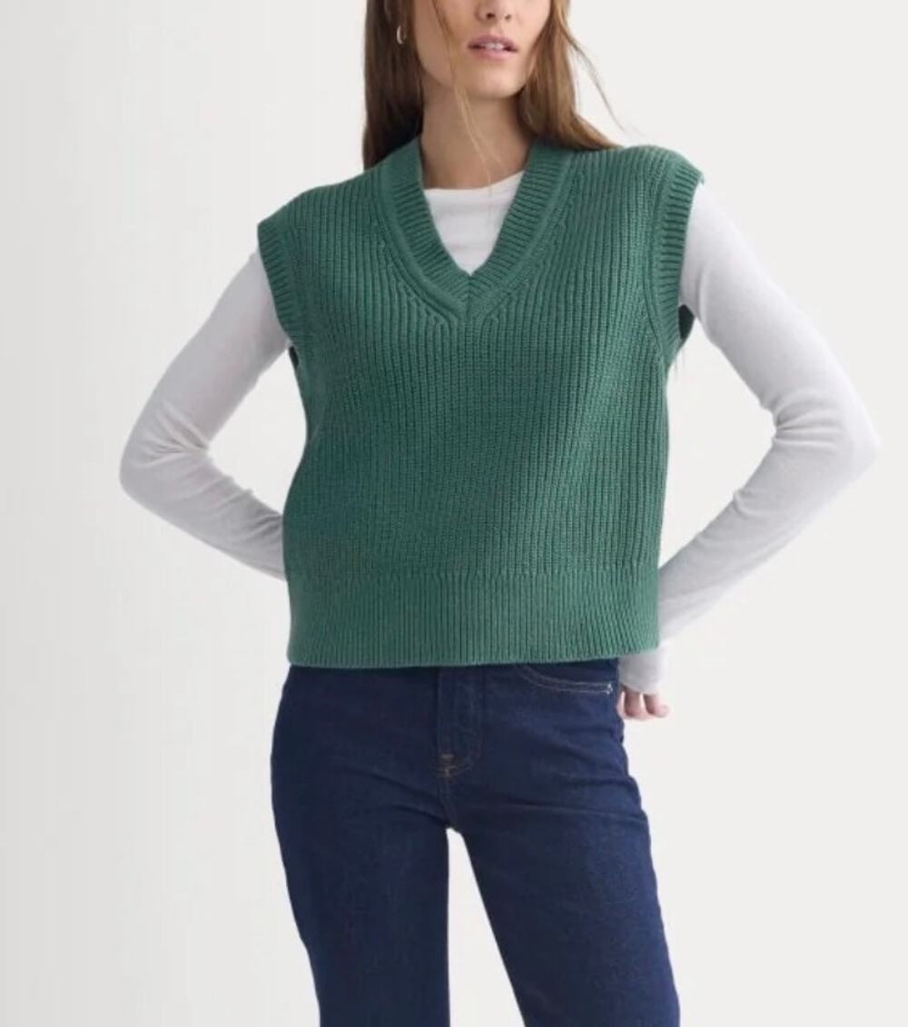 Everlane NWT Ribbed V-Neck Sweater Vest Organic Cotton Hunter Green Large